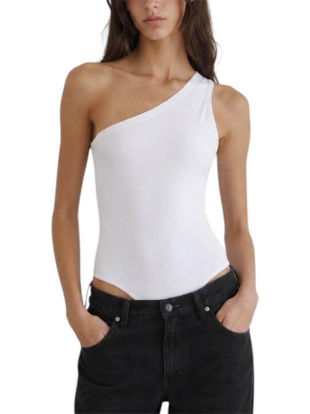 Size S Leith White One Shoulder Thong Bodysuit Tank Top